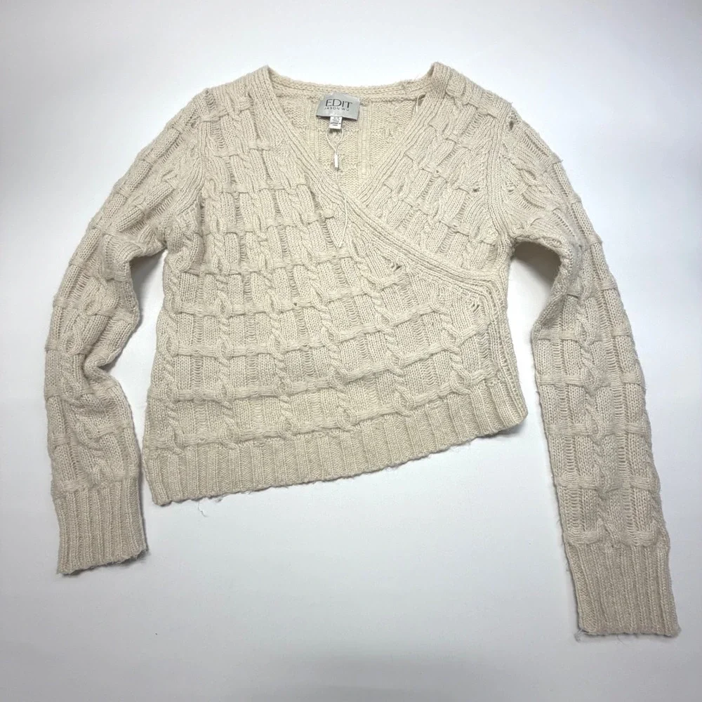 EDIT Jason Wu Cable‎ Knit Wrap Sweater Cropped Neutral Cozy Size M